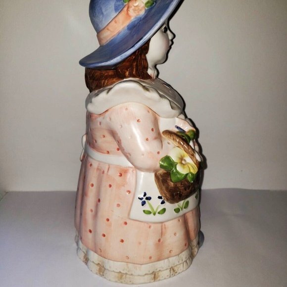 Vintage Takahashi Glass Eyed Girl Cookie Jar Country Doll Flower Basket … - Picture 3 of 13
